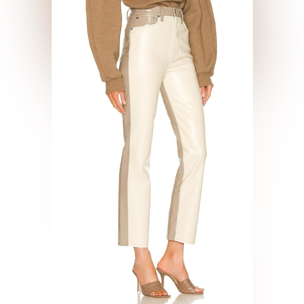 Agolde Leather Women’s paneled 90s pinch waist powder/quail leather pants